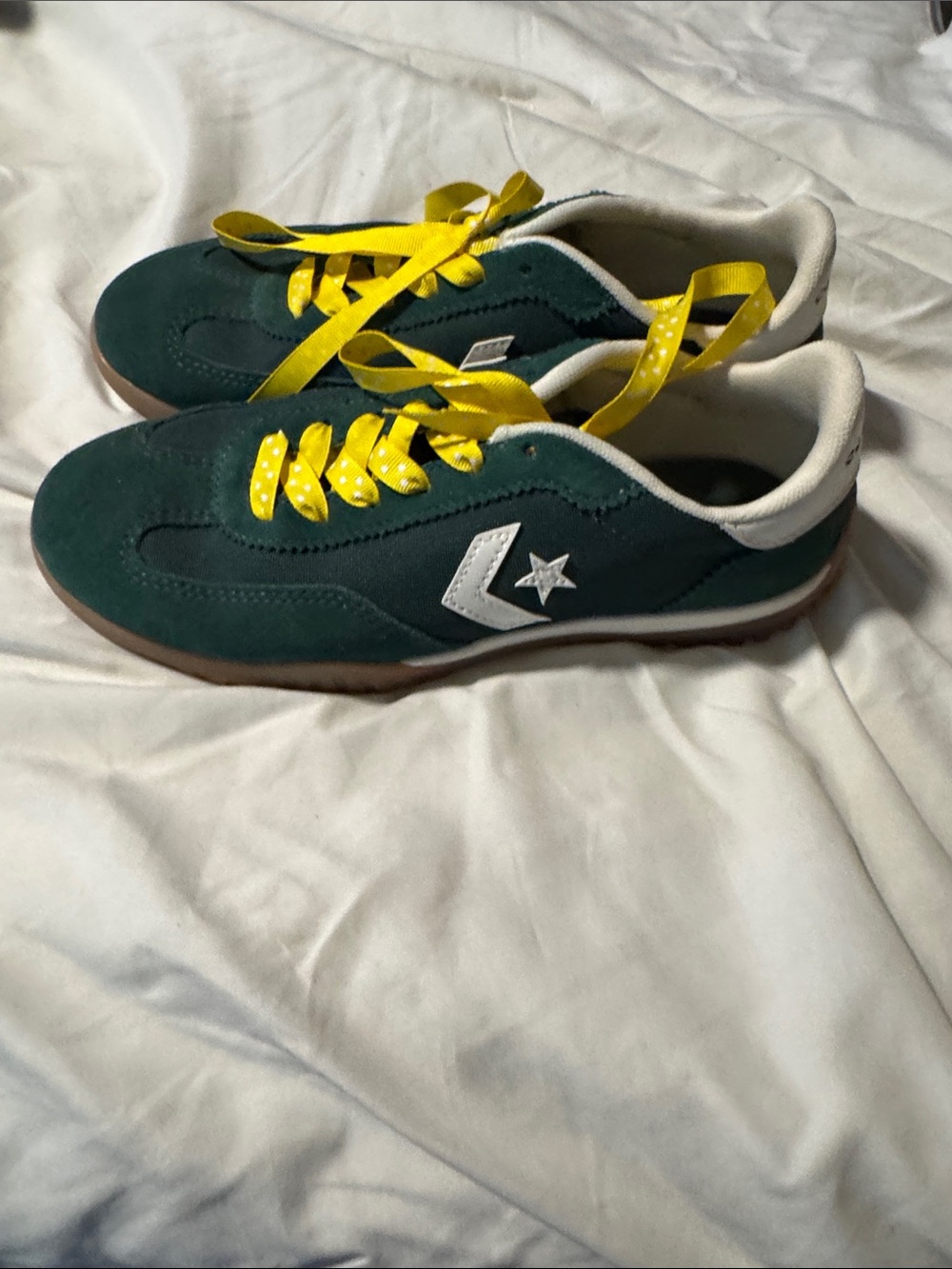Converse Kids Green Suede Sneakers with Yellow Laces